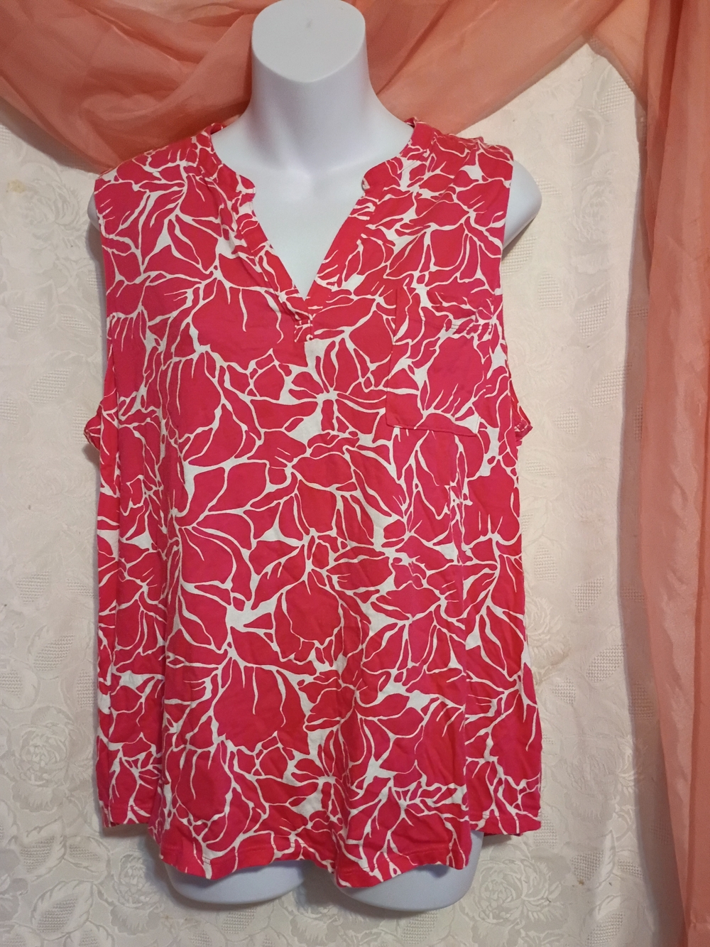 Liz Claiborne Ladies Pink and White Floral Sleeveless Top Sz XLP